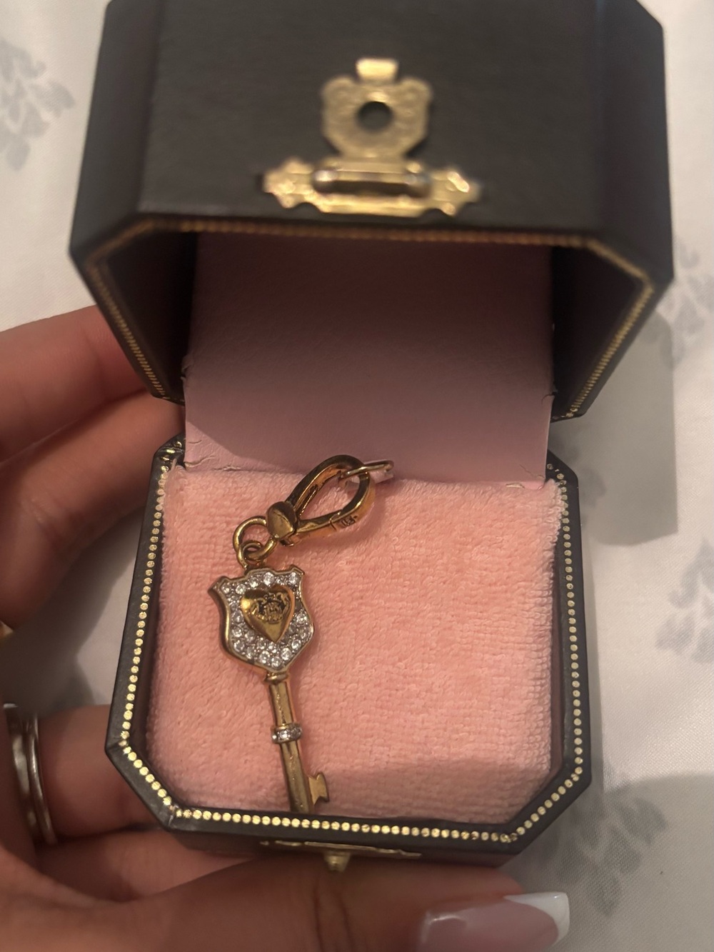 Juicy Couture Gold Tone Key Charm with Clear Crystals